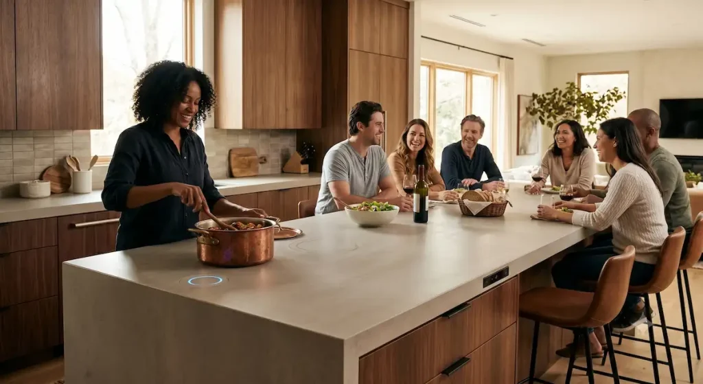 invisible induction cooktop kitchen island